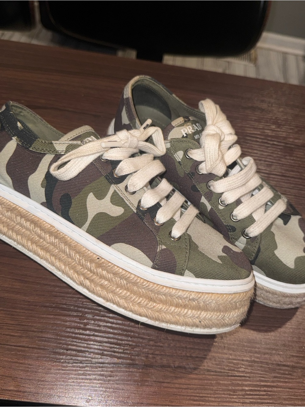 Prada Camouflage Platform Espadrille Sneaker - Green, Cream